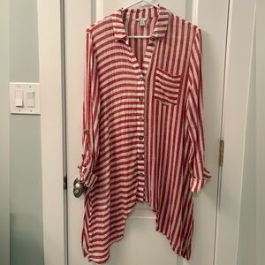Oversized Red and White Striped Shirt/Coverup